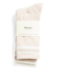 STEMS cream/taupe 2pk Varsity Striped Crew Socks
